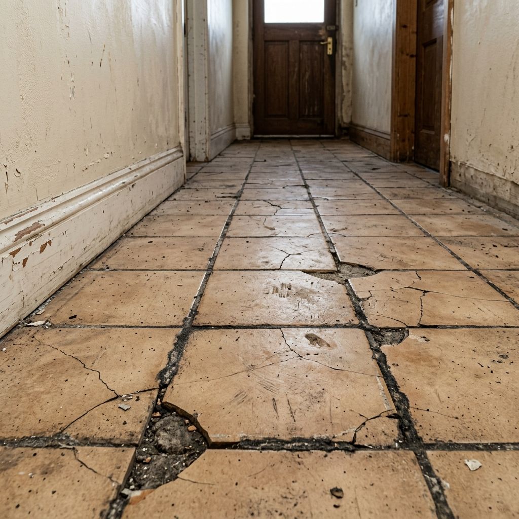Abgenutzter alter Bodenbelag (Platzhalter-Stockfoto)